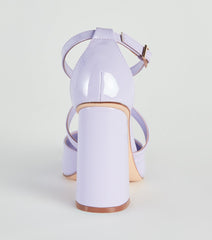 Cross My Path Patent Block Heel Pumps