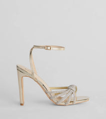 Dazzling Mood Rhinestone Strappy Metallic Block Heels