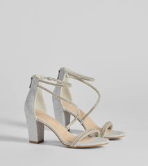 Reigning In Rhinestone Asymmetrical Strap Glitter Heels
