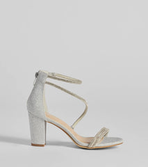 Reigning In Rhinestone Asymmetrical Strap Glitter Heels