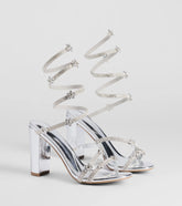 Instant Dazzle Flower Rhinestone Spiral Block Heels