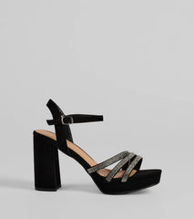 Stepping Out Rhinestone Strappy Platform Block Heels