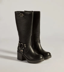 Sleek Strut Under-The-Knee Moto Boots