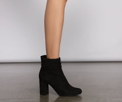 All About Ruched Faux Suede Ankle Booties