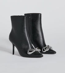 Gift Of Fab Faux Leather Rhinestone Bow Booties