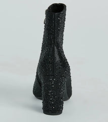 Sparkle Mode Rhinestone Block Heel Ankle Boots
