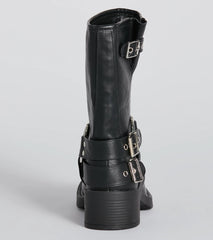 Sleek Deets Strappy Faux Leather Biker Boots