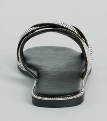 So Glitzy Rhinestone Strappy Faux Leather Sandals