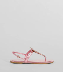 Beachy Glam Rhinestone Palm Tree Metallic Sandals