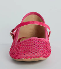 Gleaming Rhinestone Sheer Mesh Ballet Flats