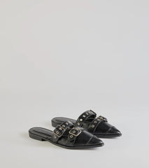 Edgy Flair Faux Leather Buckle Strap Flats