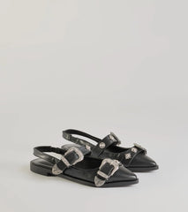 Western Flair Buckle Strap Sling-Back Flats