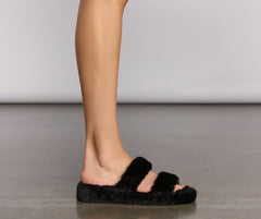Fashionable Fuzzy Banded Slippers