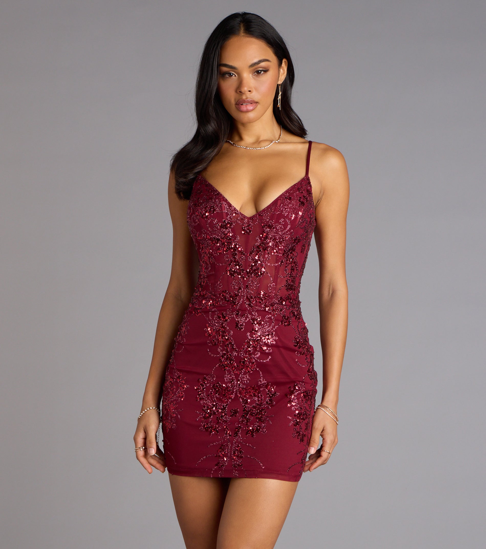 Jovie Sequin Glitter Sheer Mesh Mini Dress