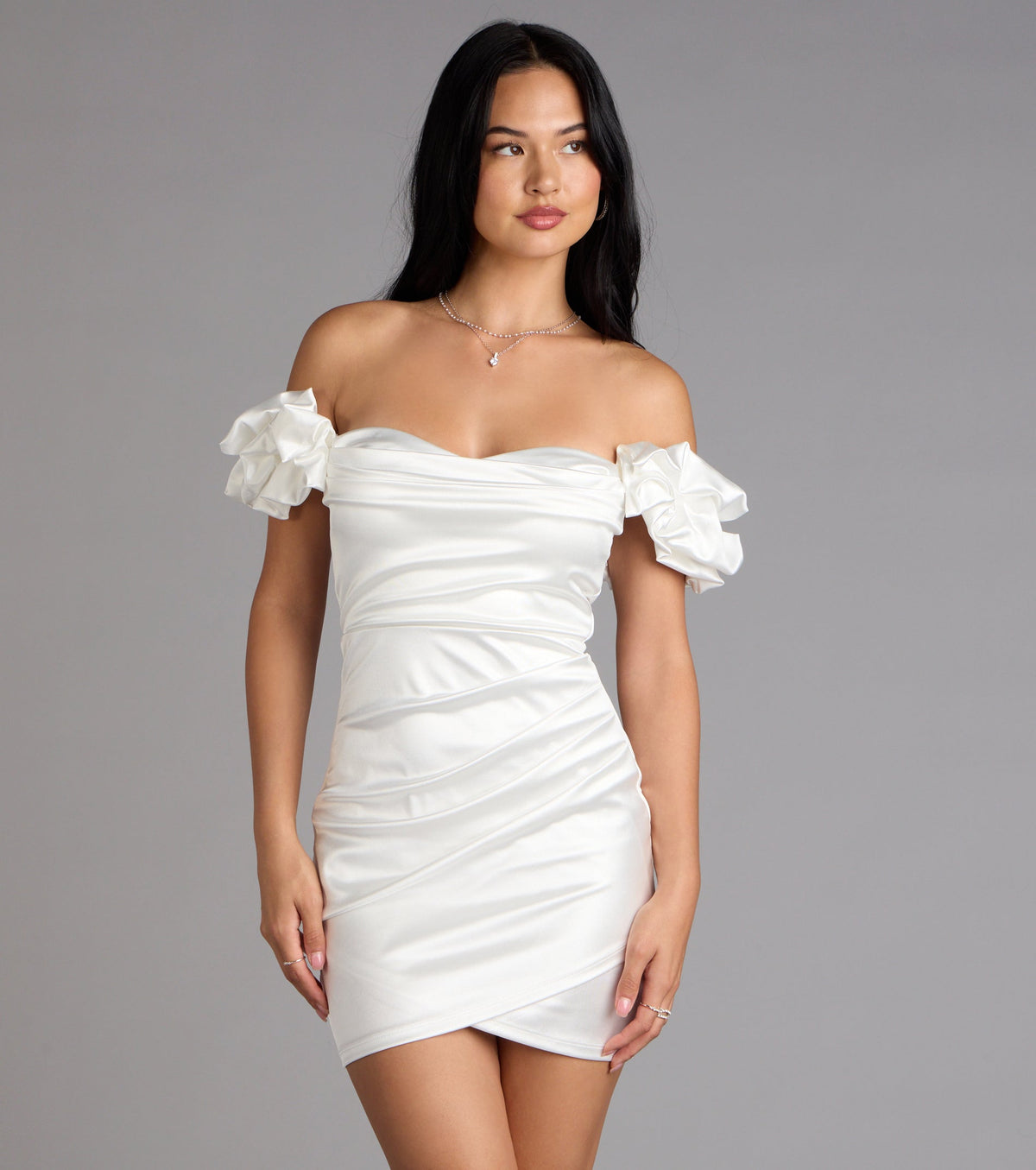 Kathrin Satin Off-The-Shoulder Mini Dress