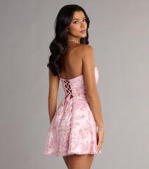 Erin Satin Floral Embroidered Lace-Up Dress