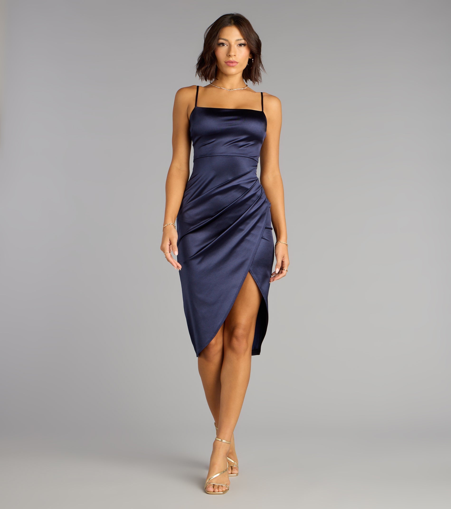 Madelyn Satin Lace-Up Midi Formal Dress