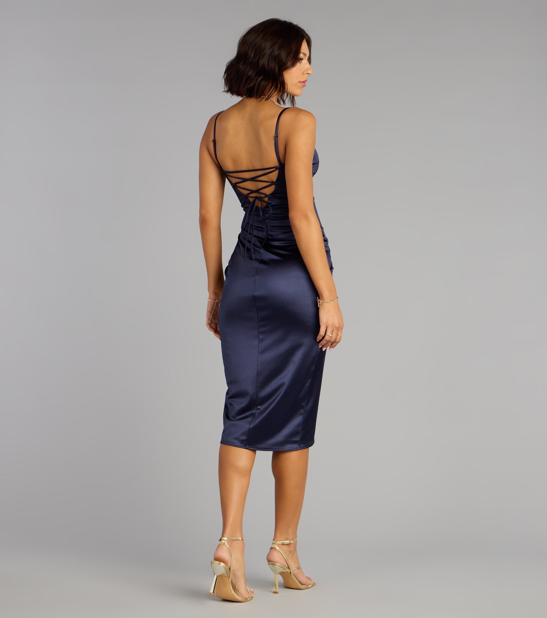 Madelyn Satin Lace-Up Midi Formal Dress