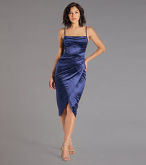 Margaret Formal Satin Wrap Midi Dress