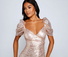 Axelle Formal Sequin Puff Sleeve Mini Dress