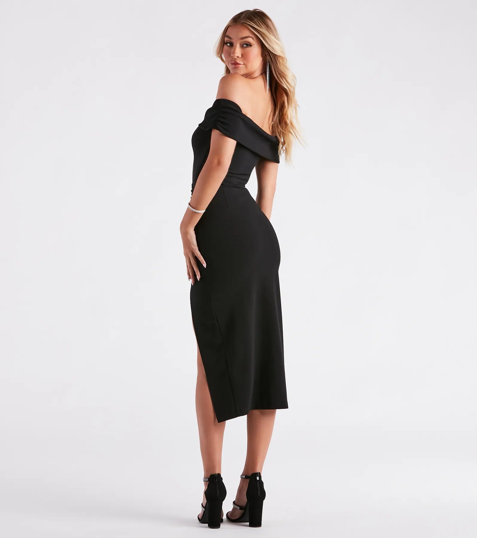 Madi Formal Crepe Slit Midi Dress