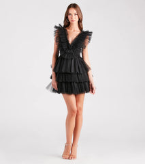 Devon Ruffled Tulle V-Neck Party Dress