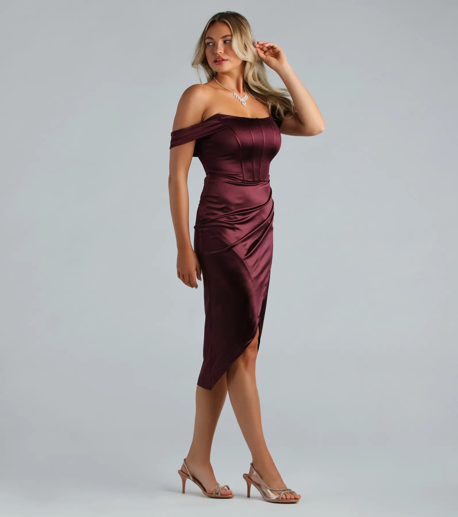 Coraline Satin Corset Wrap Formal Dress