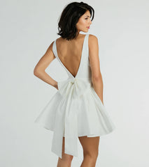 Brenda Low Back Bow Taffeta Skater Dress