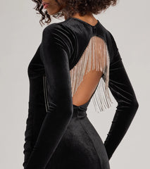 Salma Rhinestone Fringe Backless Velvet Mini Dress