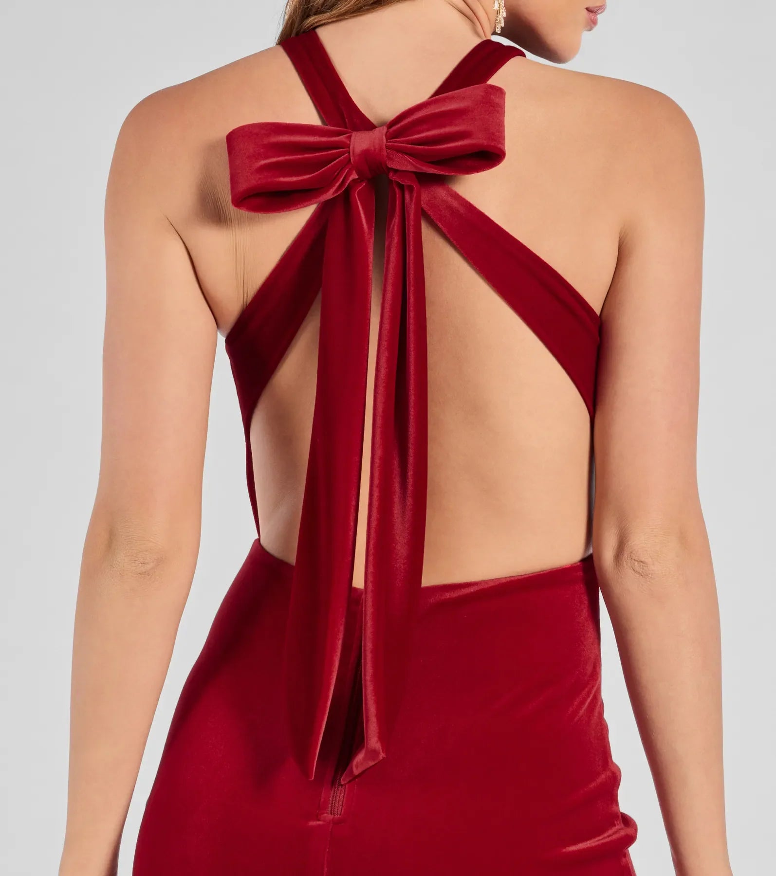 Cailin Velvet Open Back And Bow Mini Dress