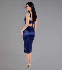 Laina High Slit Satin Midi Dress