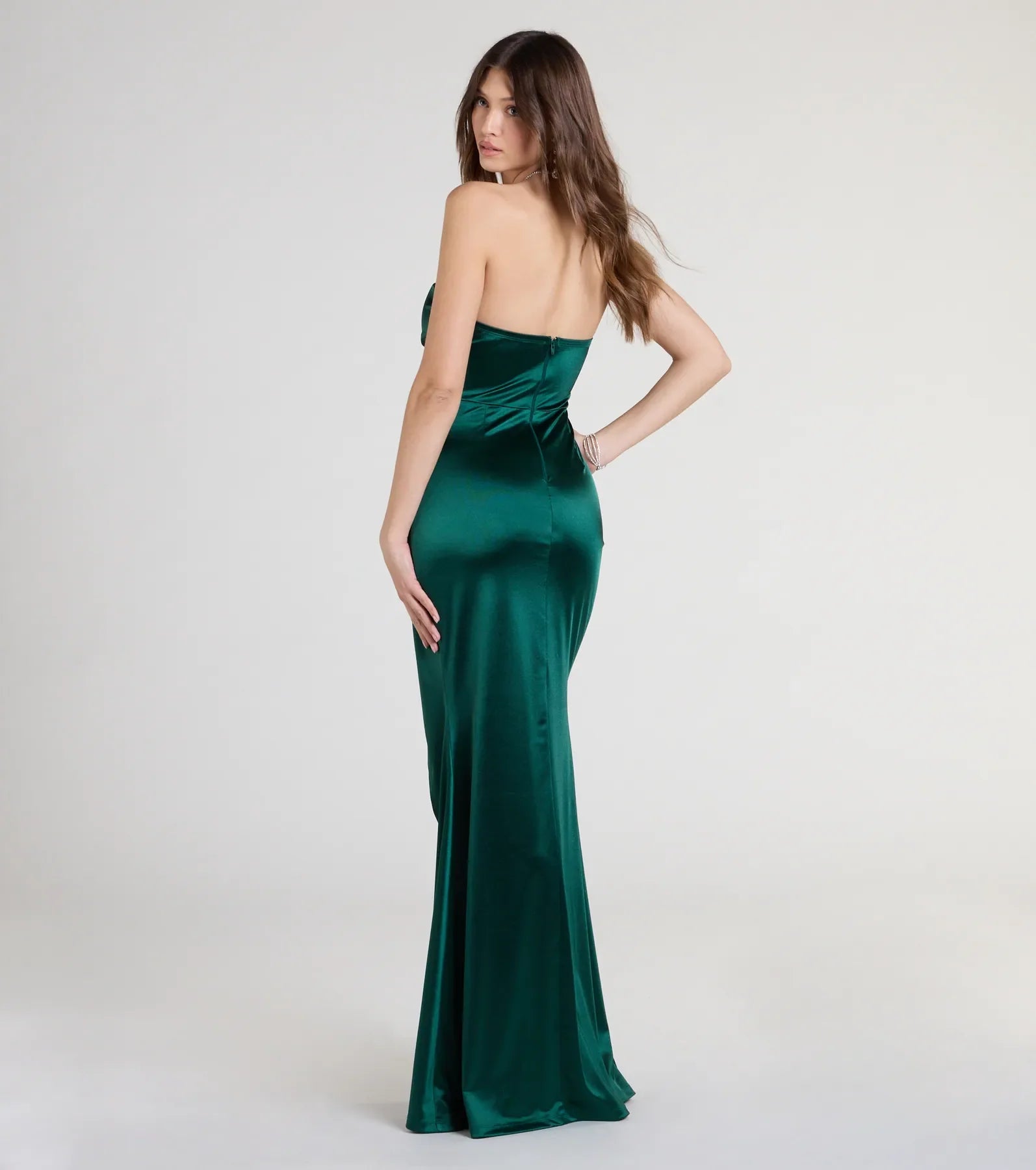 Olive Strapless Slit Mermaid Satin Formal Dress