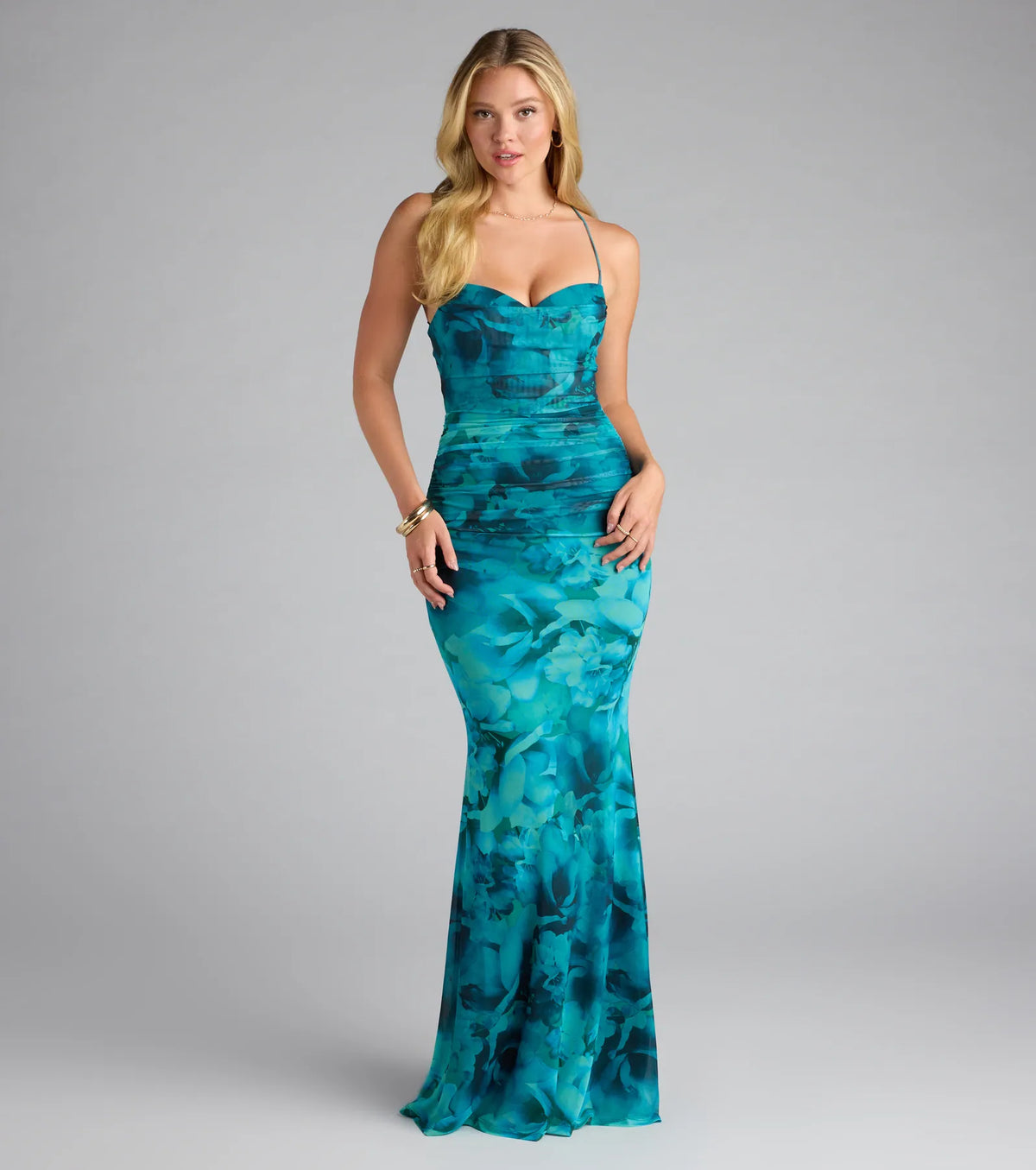 Jayleen Lace-Up Mermaid Floral Formal Dress