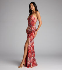 Sloane Floral Mesh High Slit Mermaid Dress