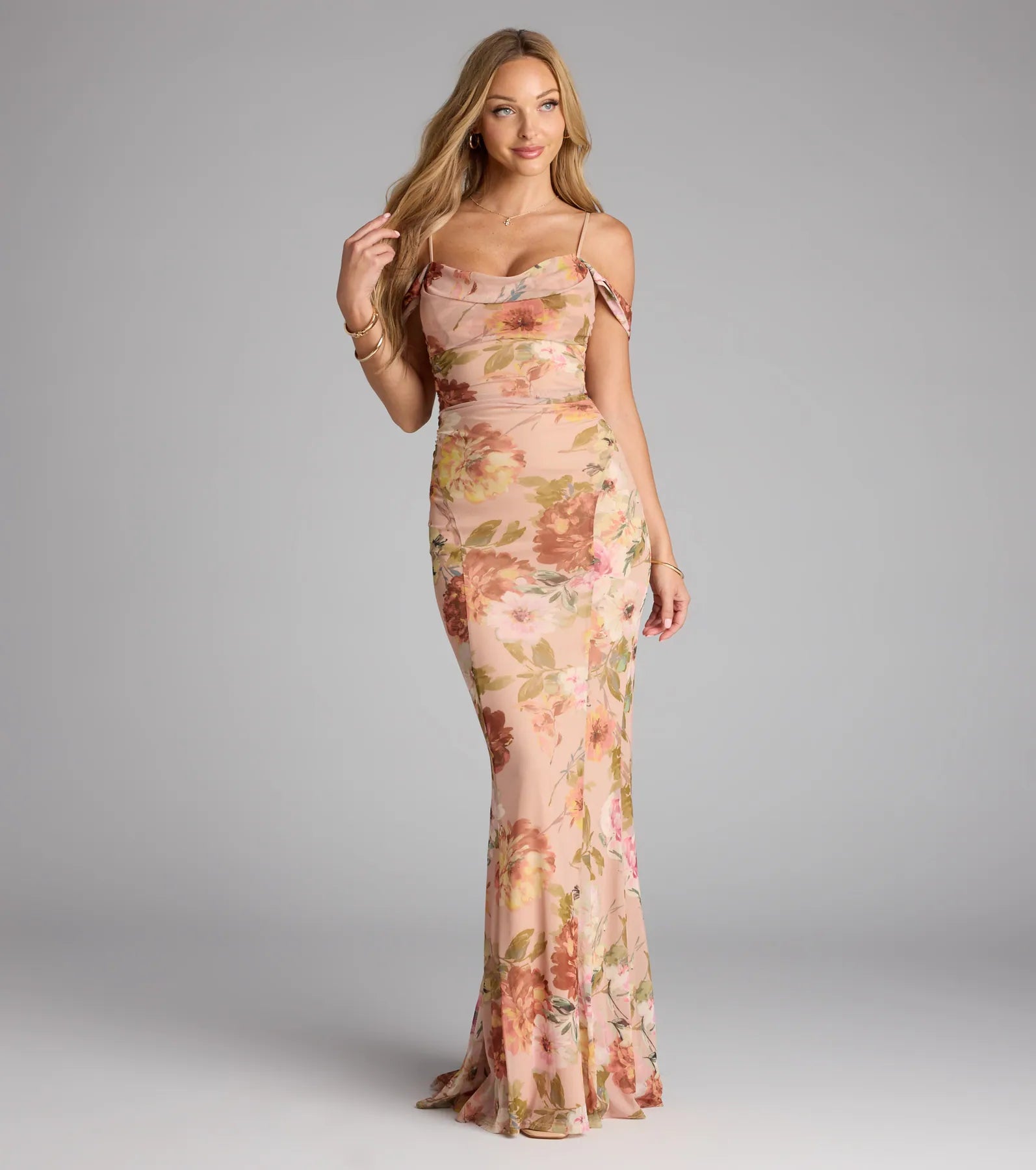 Holly Floral Cold Shoulder Mermaid Formal Dress