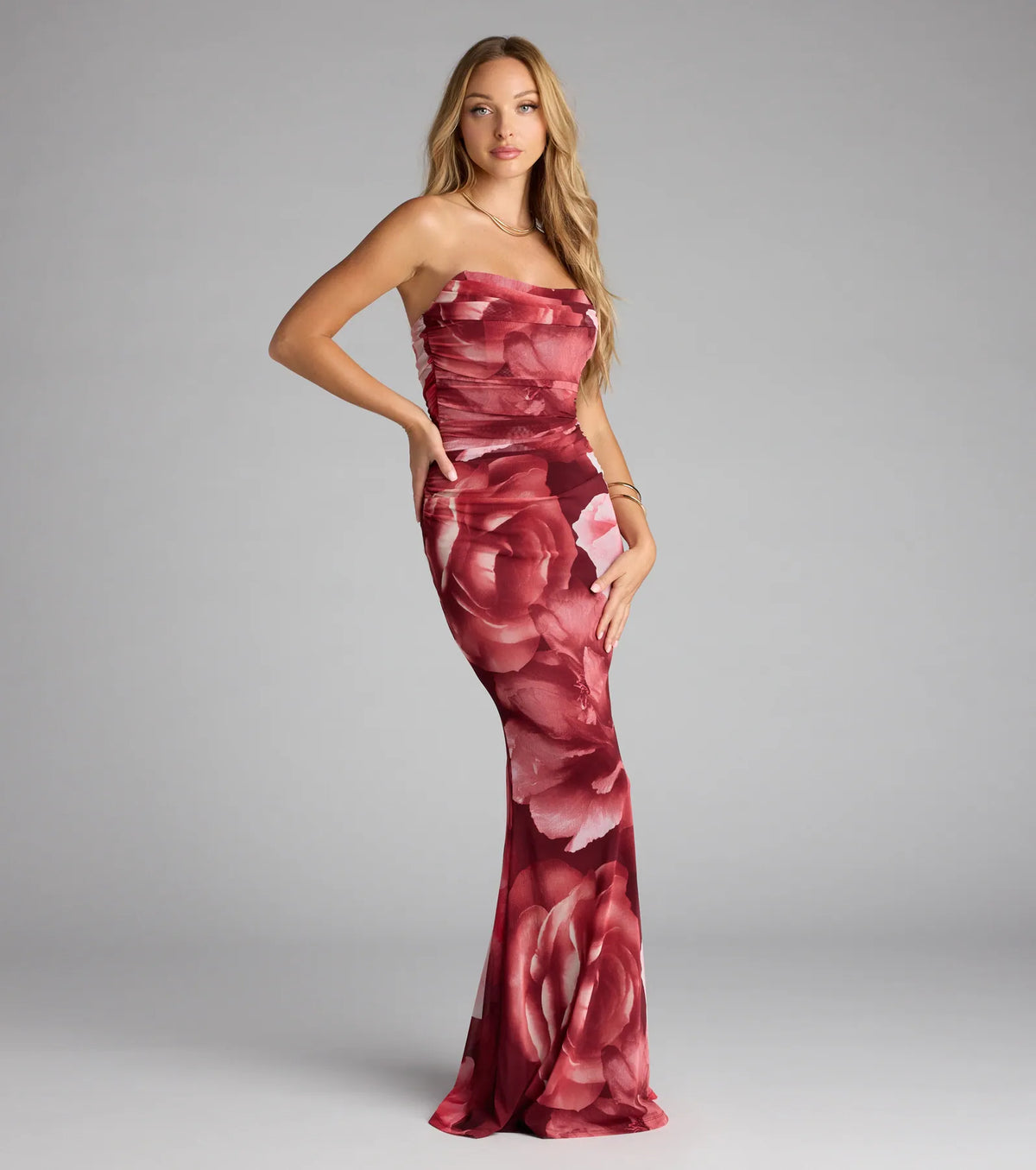 Danielle Floral Strapless Mermaid Formal Dress
