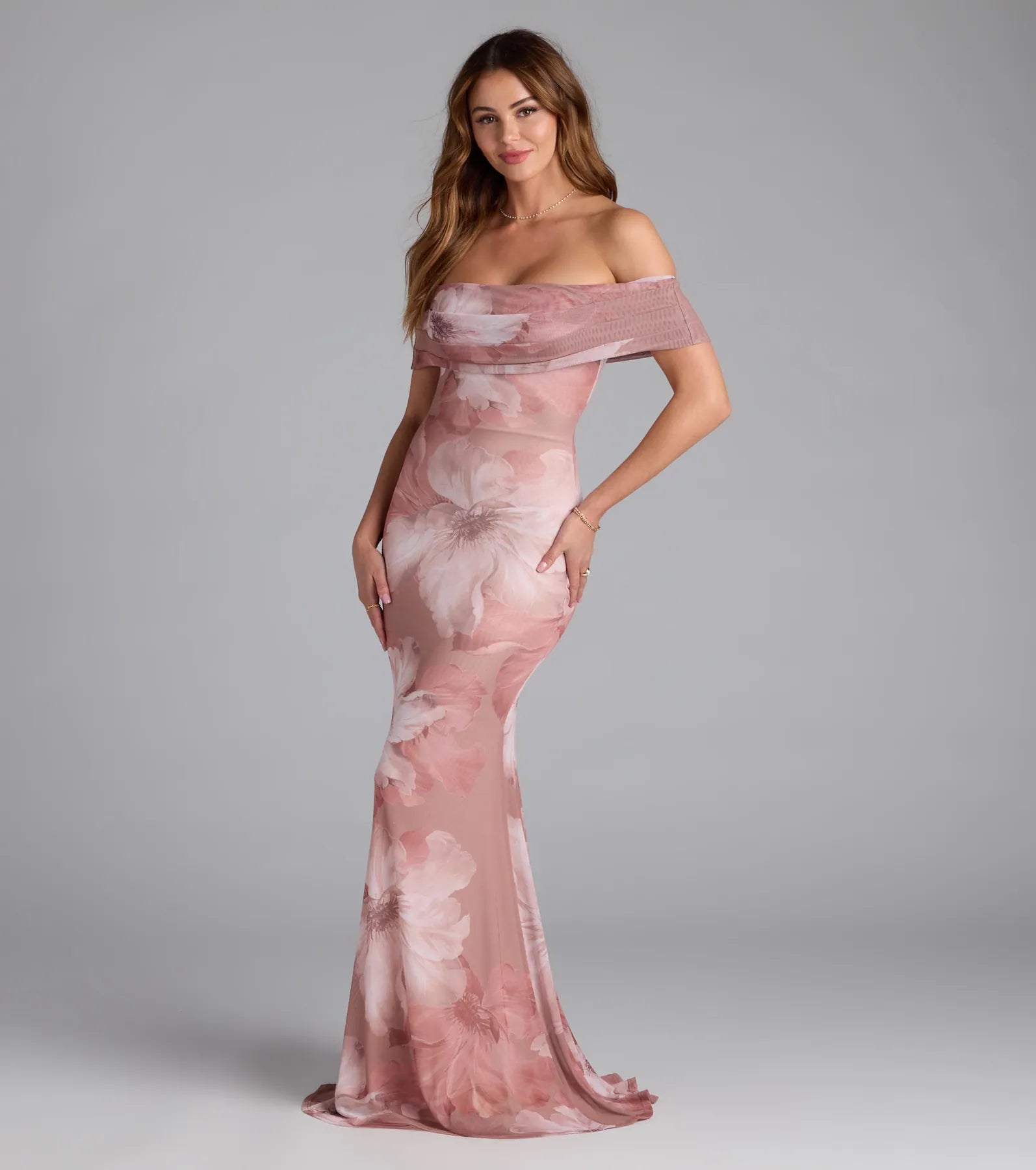 Mikayla Off-Shoulder Mermaid Floral Formal Dress