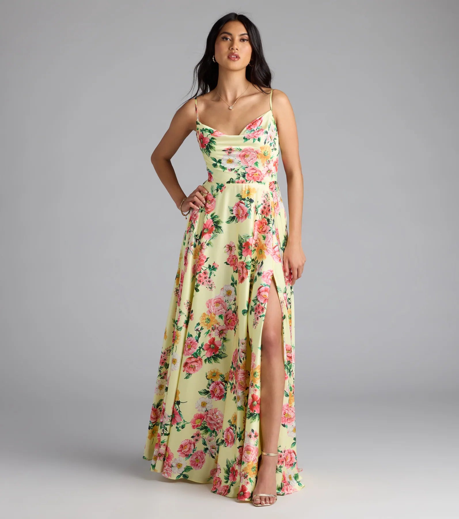 Robina Lace-Up A-Line Floral Satin Formal Dress