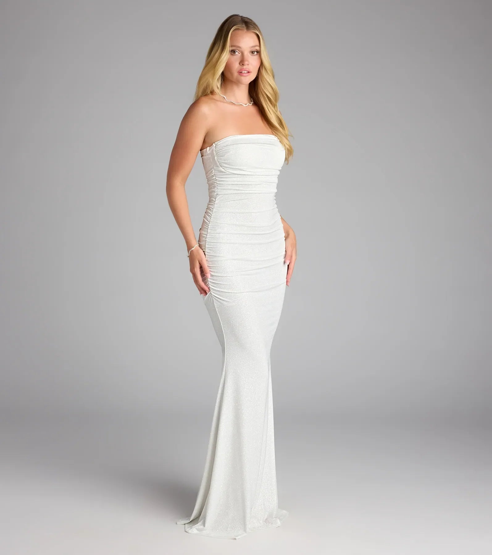 Mischka Strapless Mermaid Glitter Formal Dress