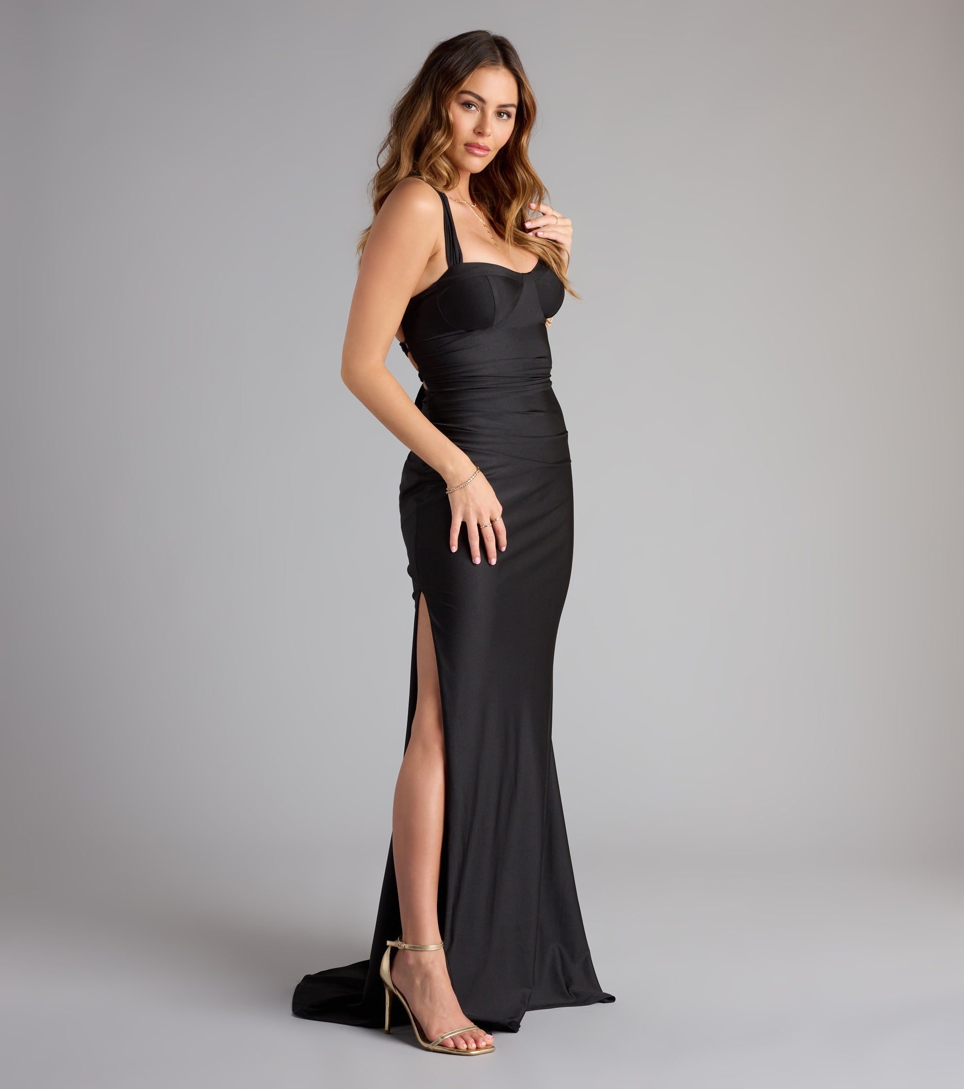 Whitney Lace-Up Slit Formal Dress