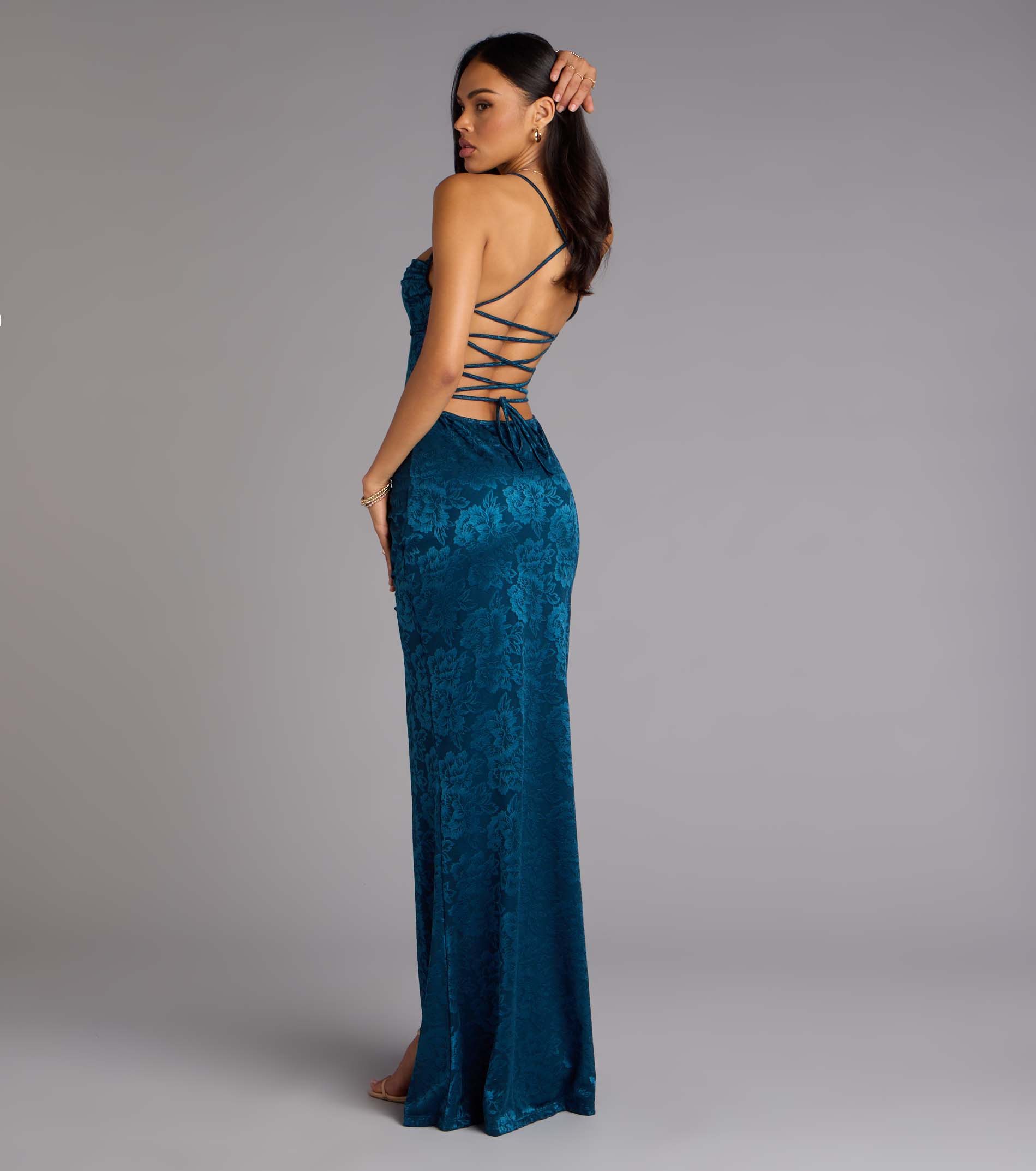 Kehlani Formal Floral Lace Slit Mermaid Dress