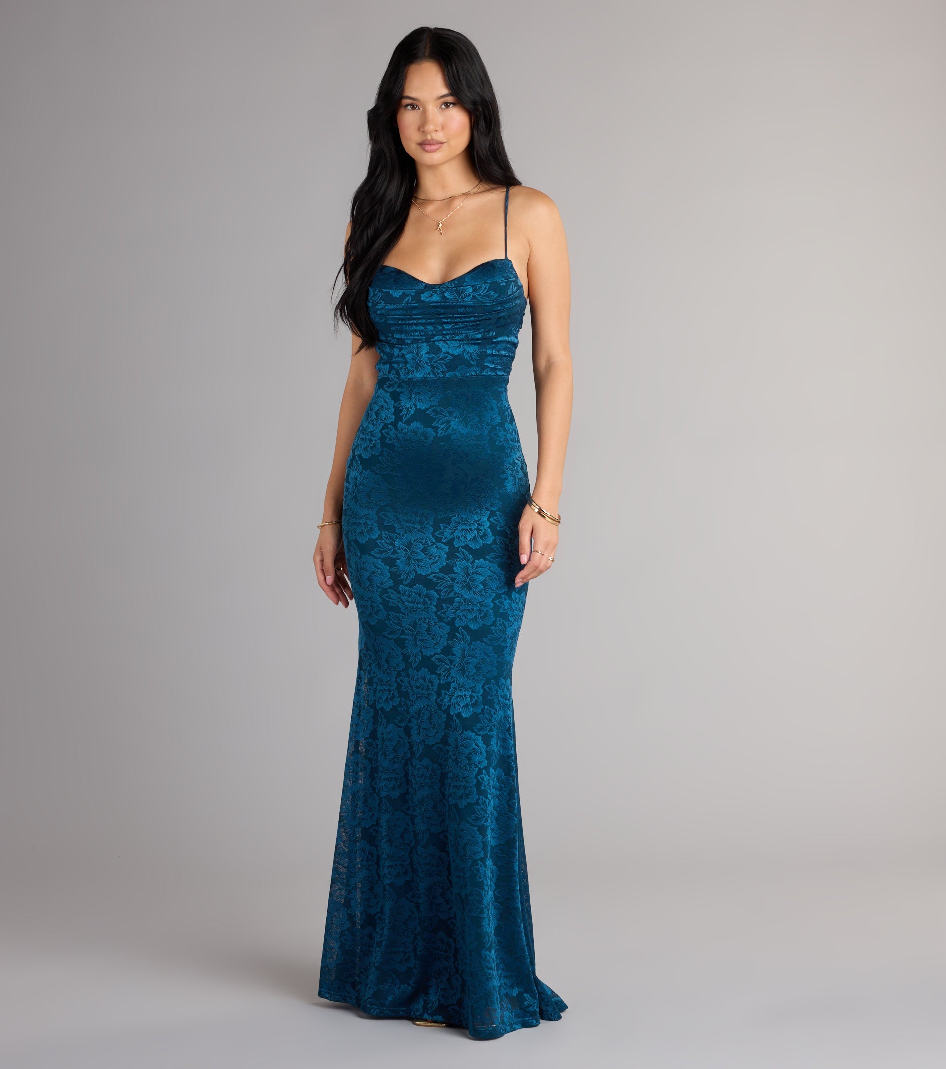 Haisley Open Back Floral Lace Mermaid Dress