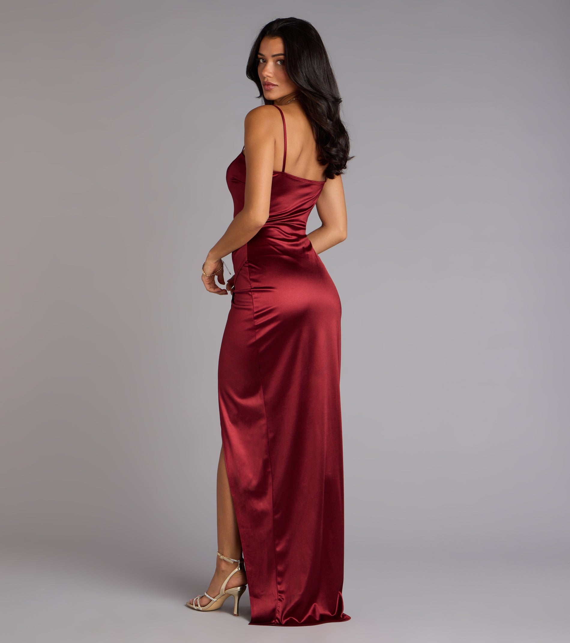 Mayra Formal Satin Slit Long Dress