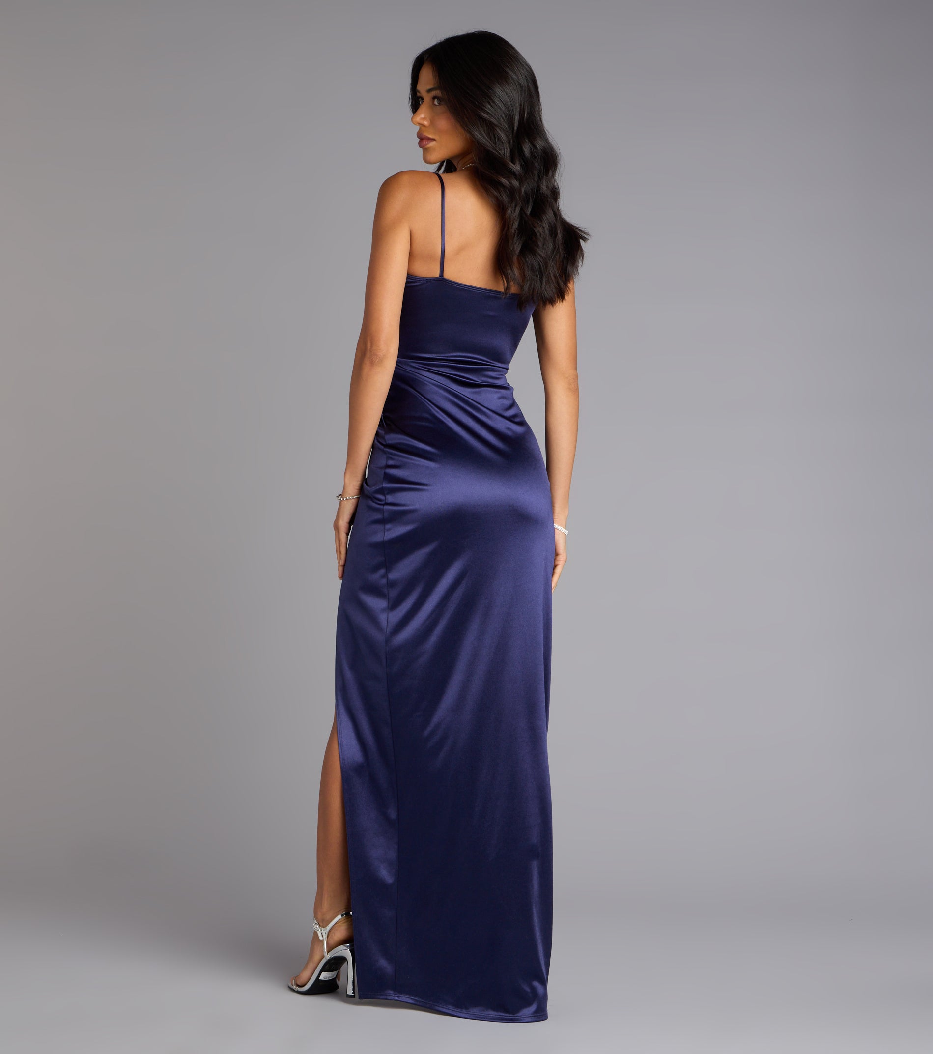 Mayra Formal Satin Slit Long Dress
