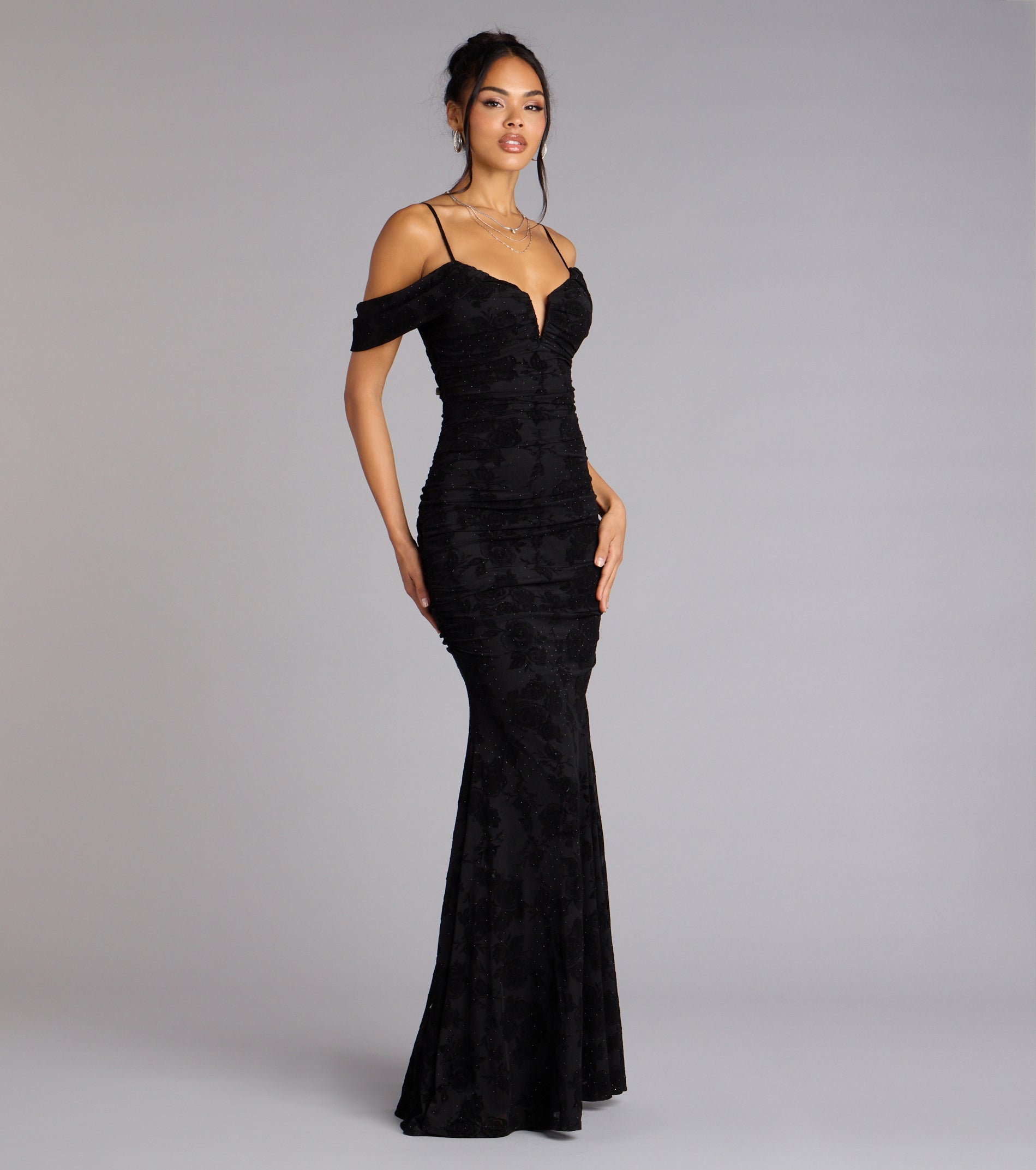 Evelina Mesh Velvet Mermaid Formal Dress