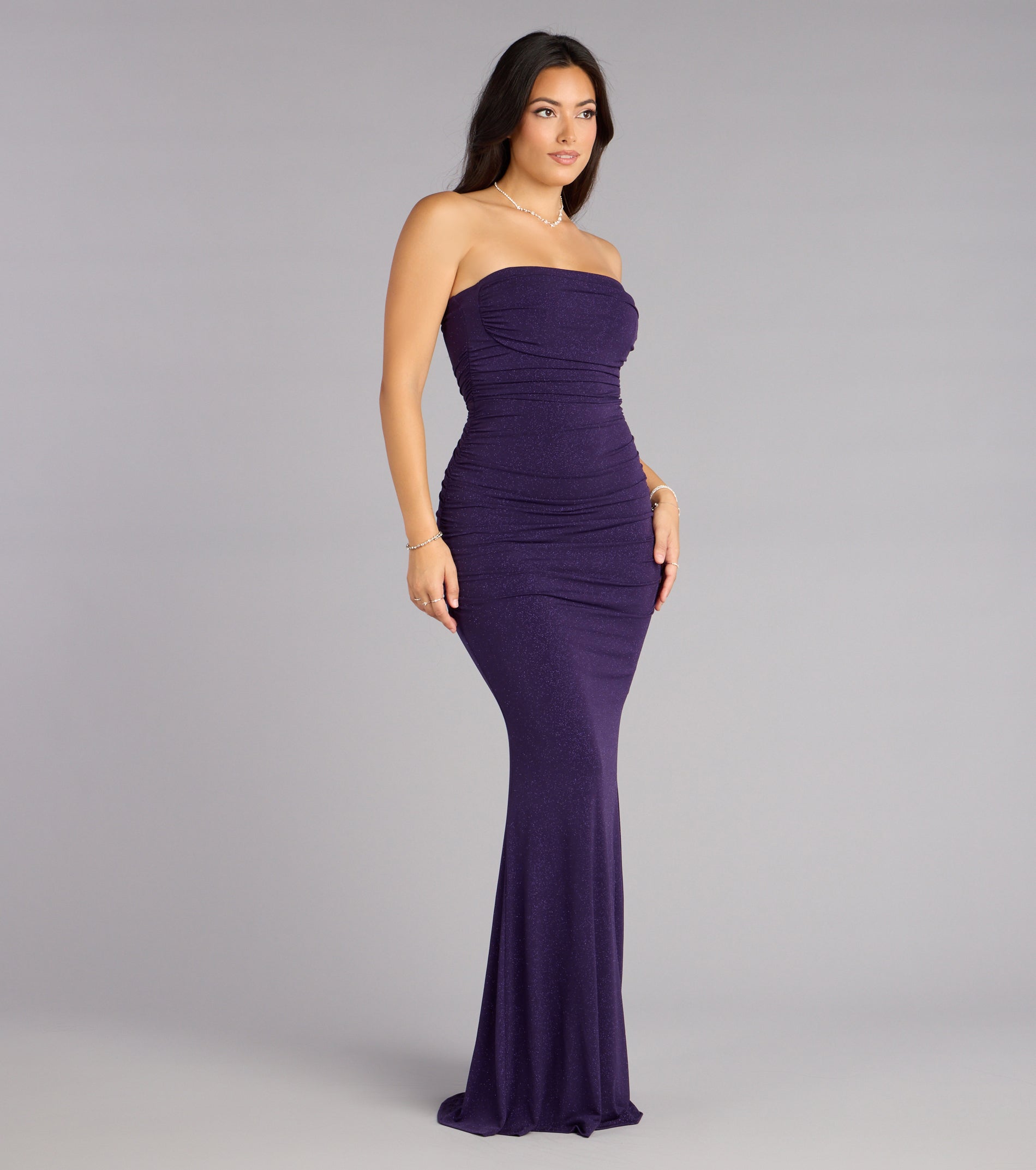 Mischka Strapless Mermaid Glitter Formal Dress