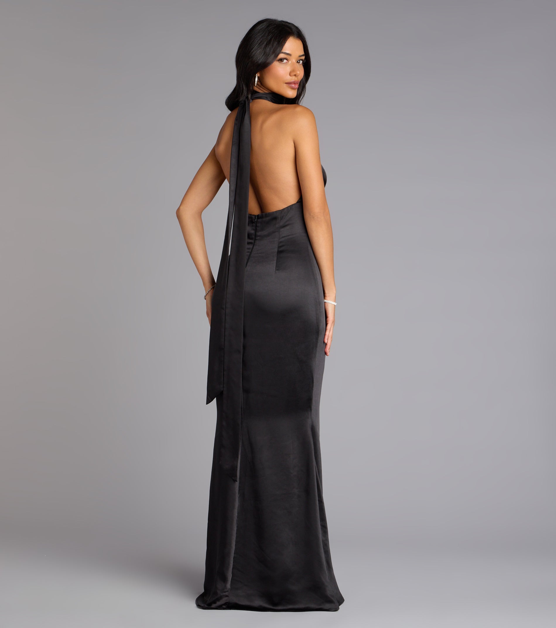 Erika Halter Satin Column Formal Dress