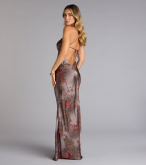 Adaline Floral Satin Open Back Formal Dress