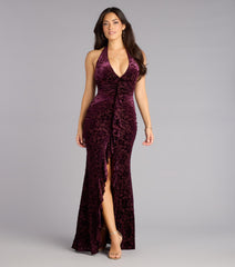 Candace Velvet Halter Ruffle Formal Dress
