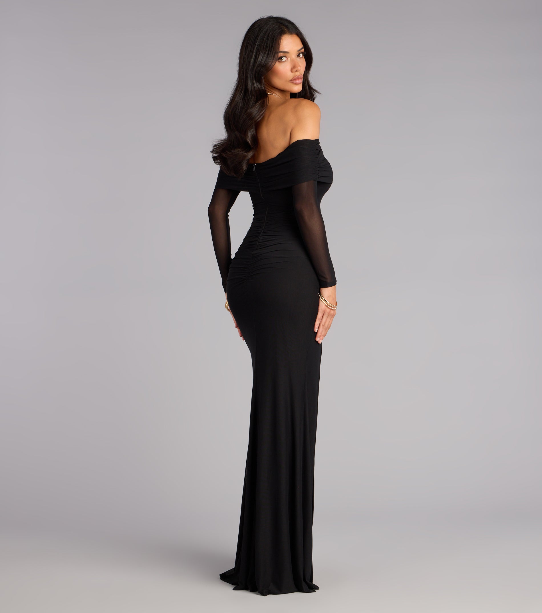Sandy Off-The-Shoulder Mesh Formal Dress